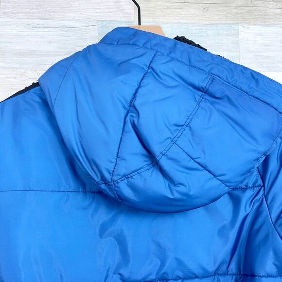 Abercrombie Kids Sherpa Lined Puffer Logo Stripe Jacket Blue Hooded Boys 15 16 - Picture 7 of 9
